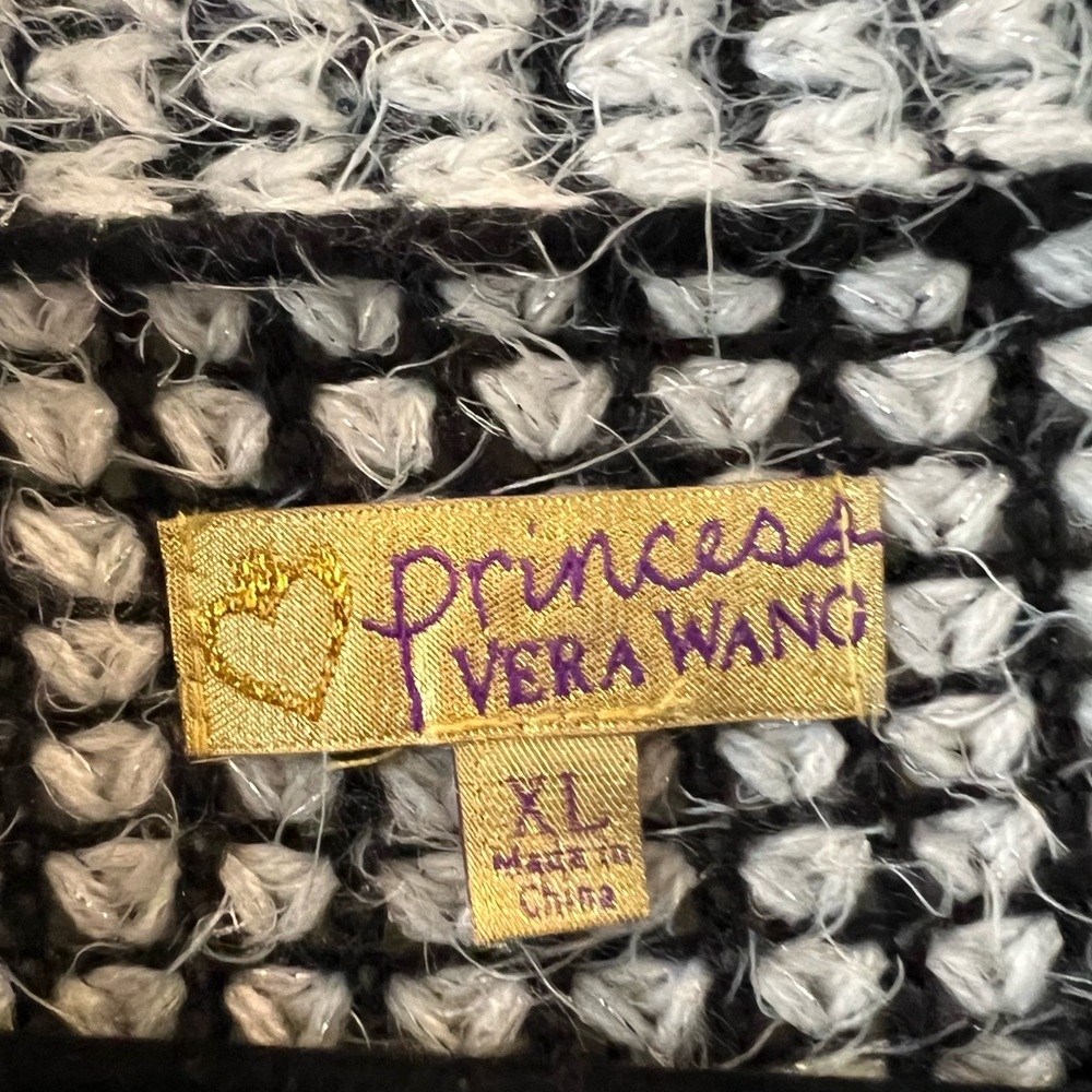 Princess Vera Wang Cardigan Women XL Black White Open Front Fuzzy Metallic Layer - Picture 3 of 14